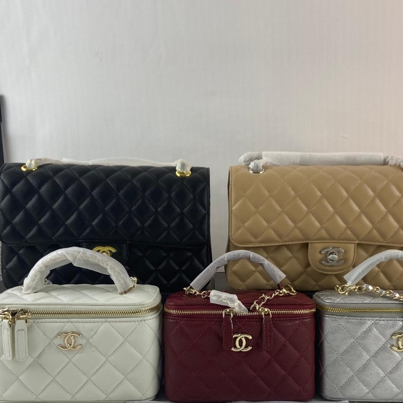 Quilted Shoulder Bags - Black Tan White Red Silver
